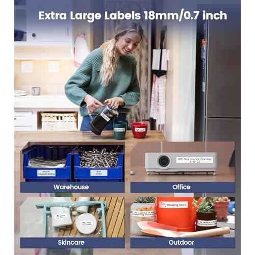 3/4 Inch Label Maker, 18mm Label Maker Machine with-Tape Waterproof, D480BT Bluetooth Rechargeable Keyboard Labeler Large Print, Backlit Screen, Print 9mm 12mm 18mm Label, Home Office Business Use