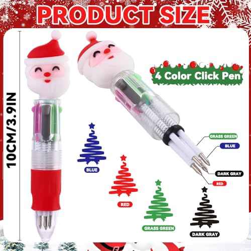 24PCS Christmas Multicolor Ballpoint Pens 4 Colors in 1, Retractable 0.7mm Cartoon Cute Fun Pens for Kids Santa Snowman Writing Pens for Holiday Party School Supplies Students Rewards