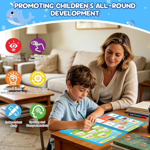 Rohelm Preschool Learning Activities Book - 54 Reusable Pages for Kids 3-5, Includes Markers & Storage