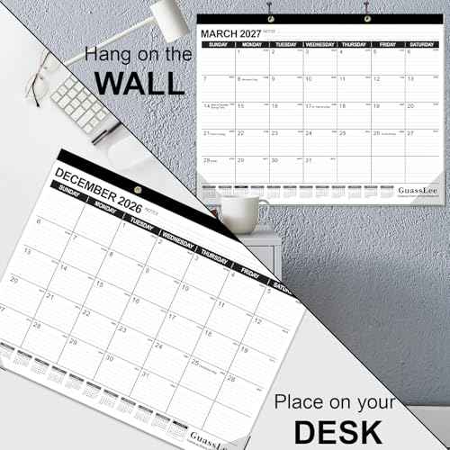 GuassLee Large Desk Calendar 2026-2027,18 Months from Jan. 2026 to Jun. 2027, 22 x 17 Inches Desktop Wall Calendar Hanging Planner with Julian Date, Notes, Corner Protectors for School Home Office