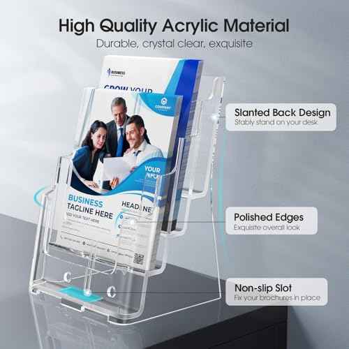 MaxGear Acrylic Brochure Holder 8.5 x 11 inch, 4 Tier Clear Literature Organizer Magazine Stand Display with Removable Divider for 4 x 9 inch Brochures, Pamphlet, Wall Mount or Countertop, 1 Pack
