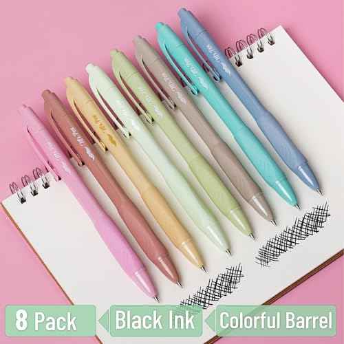 Mr. Pen- Retractable Gel Pens, 8 Pack, Black Ink, Soft Grip, Soft Pastel Barrel Gel Pens Fine Point 0.5mm, Back to School Supplies