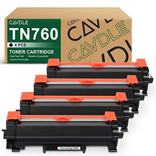 4 Packs Compatible Toner Cartridge Replacement for Brother TN760 TN730 for use with Brother HL-L2325DW HL-L2350DW HL-L2390DW HL-L2395DW HL-L2370DW MFC-L2690DW MFC-L2710DW L2717DW L2750DW