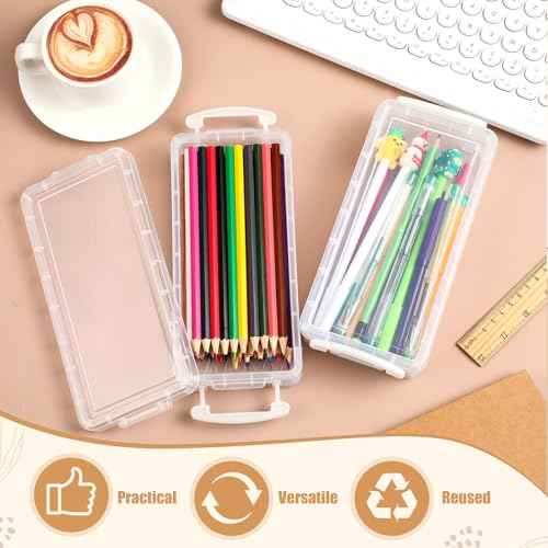 Gueevin 24 Pcs Large Capacity Plastic Pencil Box Clear Plastic Pencil Case Crayon Box with Snap Tight Lid Watercolor Pen Storage Brush Organizer Drawing Tools Container (White)