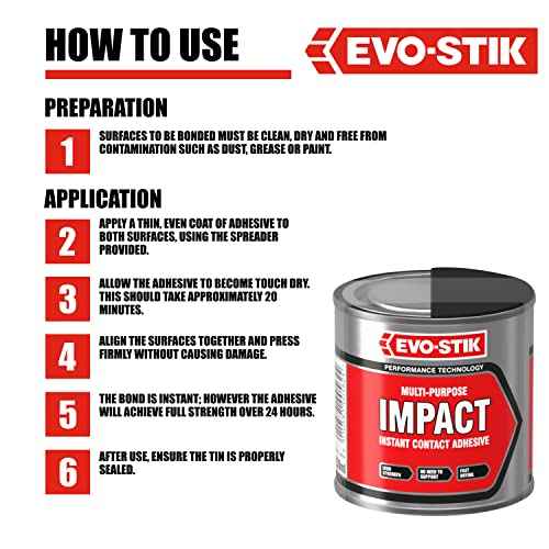 EVO-STIK Impact Adhesive, Multipurpose, High-Strength Adhesive, Bonds Instantly on Contact, Fast Drying, 250ml Tin