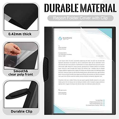 Teling 48 Pcs Report Covers with Sliding Bar Clear Plastic Presentation Folders 9.4 x 11.8 Inches Paper Binder Pocket Folder for Back to School Classroom Business Files Document Office (Black)