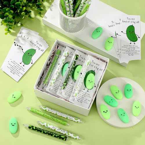TecUnite 60 Sets Pickle Gifts Bulk Christmas Employee Appreciation Team Inspirational Pickle Pen Stress Ball Awesome Motivational Card Rad Tech Week OR Nurse Practitioner Gifts