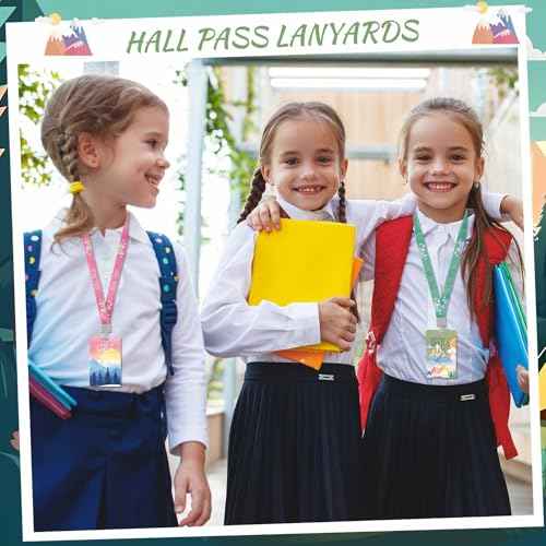 8 Set PVC Hall Pass Lanyards Mountains Unbreakable Hall School Passes Teacher Supplies for Classroom Elementary Middle School Bathroom Library Office Nurse