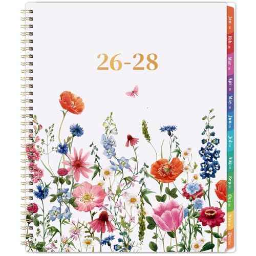 2026-2028 Monthly Planner- 3 Year Planner 2026-2028, Jan. 2026 - Dec. 2028, 3 Year Calendar 2026-2027-2028 monthly planner, 9" x 11", 36 Month Calendar with Colourful Tabs + Back Pocket - Flowers