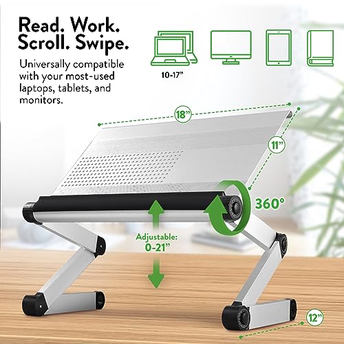 Uncaged Ergonomics Adjustable Book Holder, Tablet & Laptop Stand, Aluminum Portable Reading Stand for Textbooks & Cookbooks, Recipe Holder for Kitchen Counter, Silver