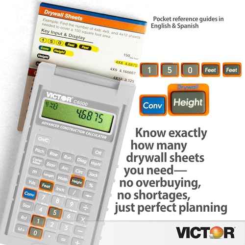 Victor C6000 Advanced Construction Calculator with Protective Case Displays in Fractional or Dimensional Forms Perfect for Carpenters, Renovators,Builders, Contractors, Estimators