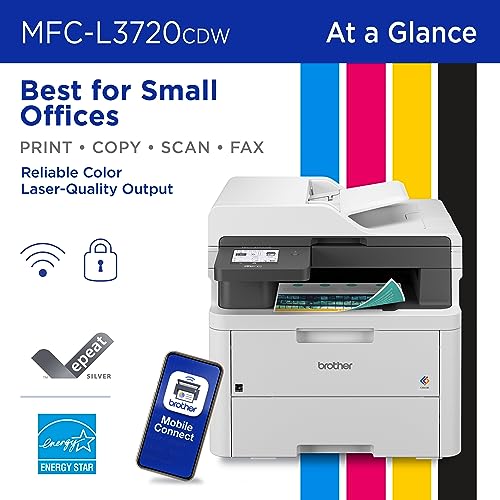 Brother MFC-L3720CDW Wireless Color Laser Printer with Scanner, Copier, Fax, Auto Duplex, 250-Sheet Tray - New / Printer