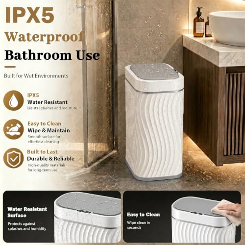 Steo Spce 2.6 Gallon Touchless Bathroom Trash Can with Sensor, White Grey