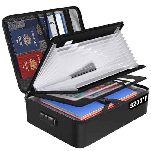 ENGPOW File Organizer Bag with 13 Pocket Accordion File Folder, Fireproof Document Organizer with Lock& Labels,Multi-Layer Portable Home Travel Safe Storage Box for Important Documents,Files and More