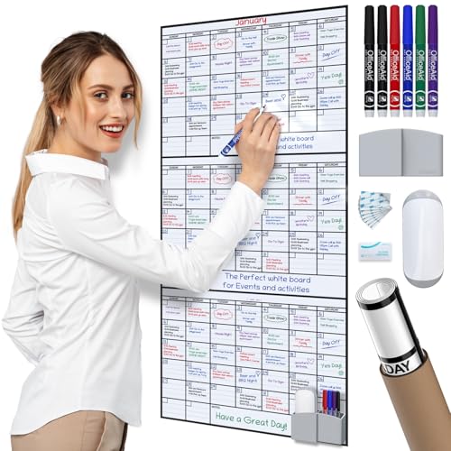 (2 PK) 3 Month Dry Erase Calendar for Wall, 40x17, 3 Month Wall Calendar Dry Erase, Big White Board for Office, Home & School, Erasable Whiteboard, Monthly Undated Reusable White Board Planner