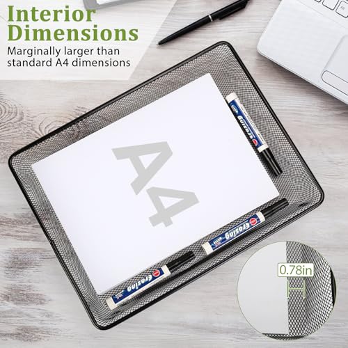 AZFUNN Black Rectangular Metal Mesh Desk Organizer - Paper Letter Tray, Office & Home Use