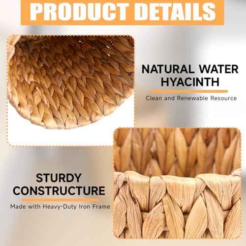 Wicker Waste Basket, Handwoven Water Hyacinth Trash Can Small Bathroom Trash Can Boho Woven Decorative Office Garbage Cans for Bedroom Bathroom Kitchen Living Room