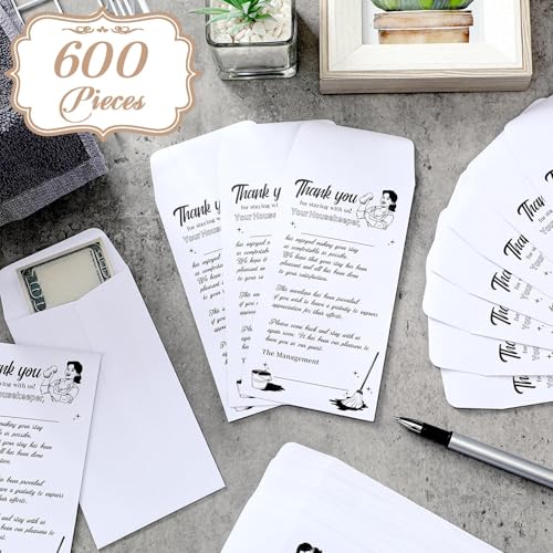 600 Pack Housekeeping Thank You Tip Envelopes 3.5 x 6.5 Inches