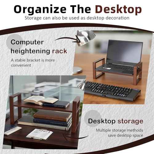 Upgraded Desktop & Off-Surface Shelves, No Tools Assembly Interlocking Joints for Enhanced Stability, Solid Pine Wood, 130lb Load Capacity for Office, Books, Bathroom Storage Walnut Colour