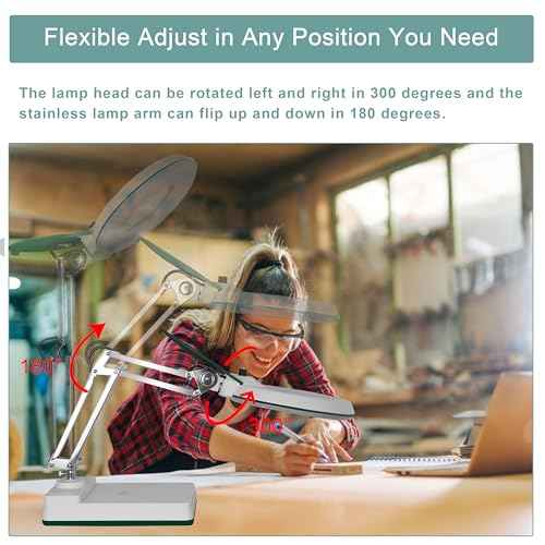 Magnifying Glass with Light and Clamp,10X Lighted Magnifying Glass Lamp LED Dimmable,5 Inches Lens with Stainless Steel Arm for Reading,Craft,Painting and Close Work(Green Cover)