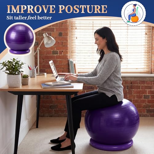 Jerify 3-Piece Pilates Yoga Ball Chair Set 26 inch with Stability Base for Home Office