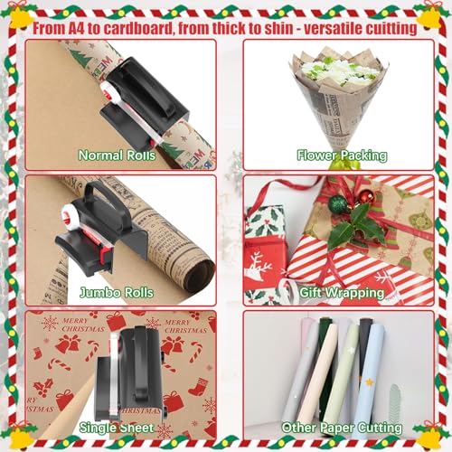 Gift Wrap Cutter & Tape Dispenser Set with Blades - Easy, Safe, Fast Christmas Gift Wrapping Tool