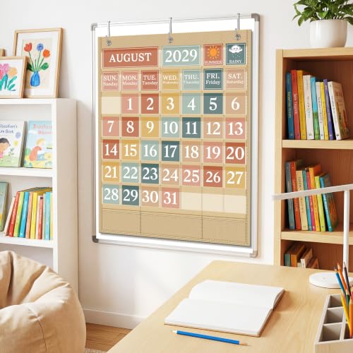 Boho Classroom Calendar Pocket Chart Set with 118 Cards - Educational Organizer