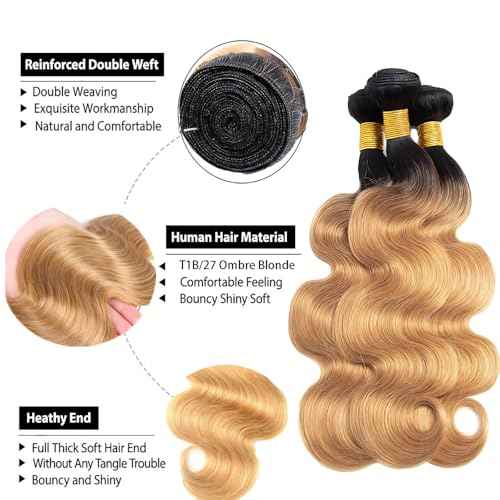 1b/27 Human Hair Bundles Ombre Body Wave Bundle 10 12 14 Inch Brazilian Unprocessed Virgin Remy Double Weft 3 Bundles Human Hair Blonde Ombre