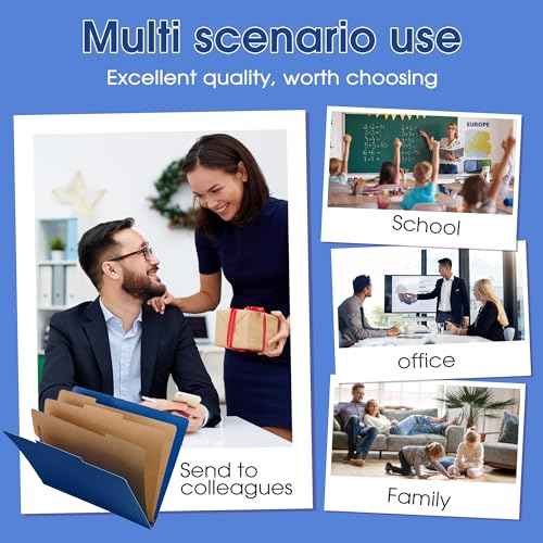 Cesil Pressboard Classification File Folders, 12pcs 3 Dividers Blue File Folders Letter Size with 2 Prongs Fastener, Heavy Duty Office File Organizer for Teacher School Medical Employee File Folers
