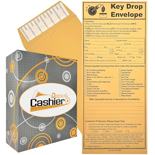 500 Night Key Drop Off Envelopes For Auto Shop Repair or Service, 4 1/8" x 9 1/2", After Hours Key Drop Envelopes with Self Seal Flap, Sturdy 24lb. Brown Kraft (500)