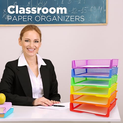 6-Pack Colorful Plastic Turn-In Trays for Teachers, Classroom & Office Organization