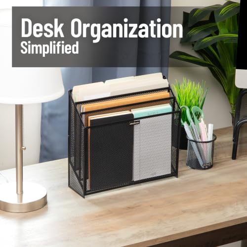 Mind Reader Single 3-Tier Vertical File Storage Organizer, Metal Mesh, Black, 12.5in