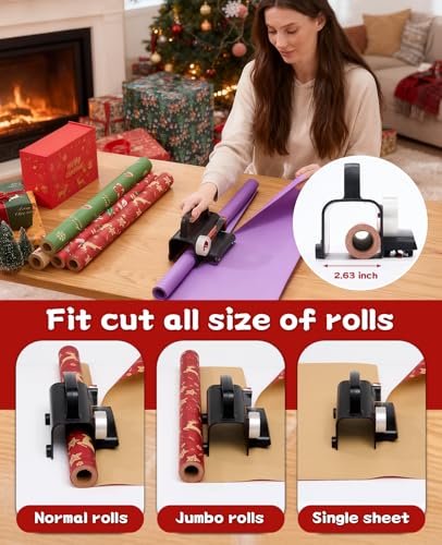 2-Pack Gift Wrapping Paper Cutter & Tape Dispenser Kit with Replaceable Blades