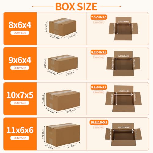 Hoikwo 40 Pack Assorted Brown Shipping Boxes 8x6x4 to 11x6x6 - Bulk Moving & Storage Containers