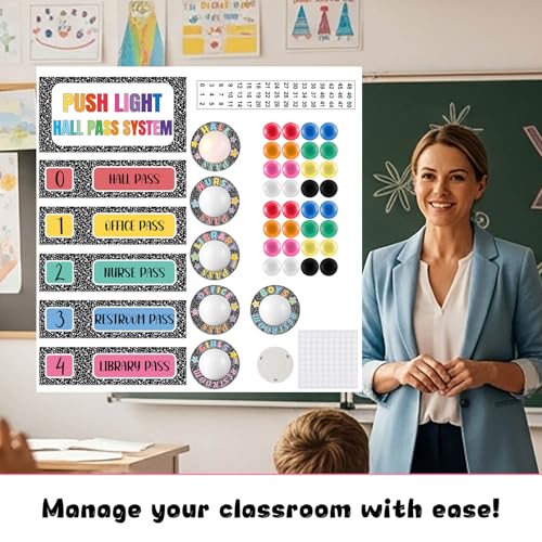 VIHOSE Classroom Hall Pass Set with Push Light, 6 Composition Notebook Design, Organizer Kit for Teachers & Students