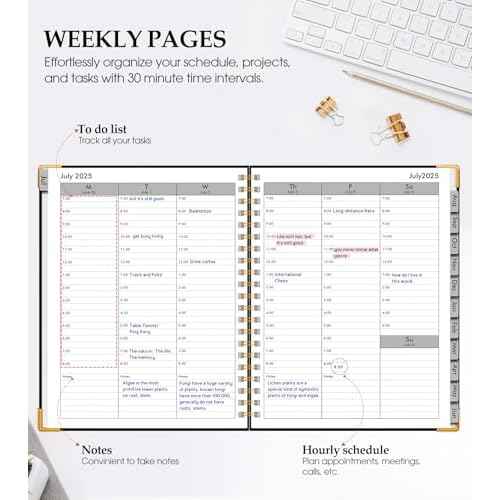 Academic Planner 2025-2026, Weekly and Monthly Calendar Planner from July 2025 - June 2026, 8.5" x 11" Hardcover Leather Hourly Appointment Book with Tabs, Spiral Daily Planners for College School Teacher Student, Black
