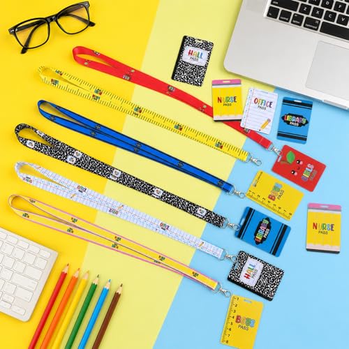 24 Pack School Hall Pass Lanyards with PVC Composition Notebook Design for Students & Teachers