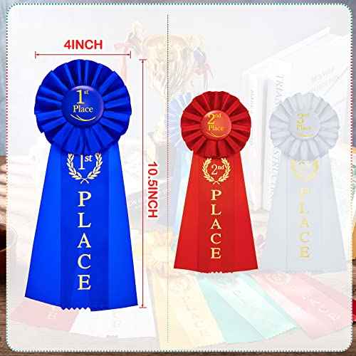 MTLEE 24 Pieces Award Ribbons Set 1st Place Rosette Ribbon Prize for Medals Winner Grand First Second Third Place for Competition Sports Events Prizes, 1st Blue, 2nd Red, 3rd White