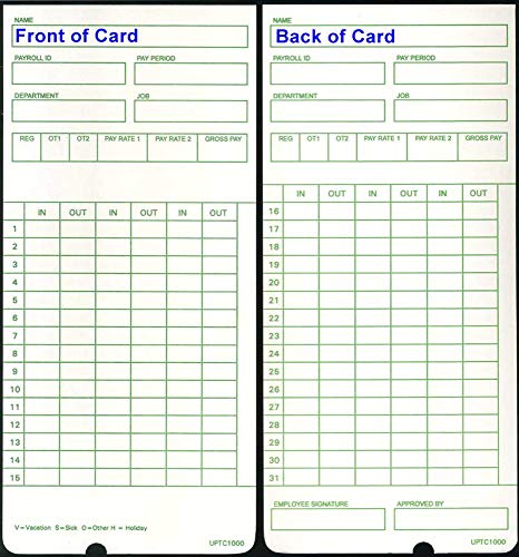 Compumatic 300 Time Cards for uPunch HN1000 & HN3000 AutoAlign Clocks - Pack of 300