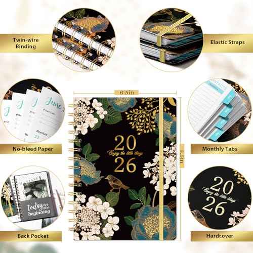 2026 Planner - 2026 Planner Weekly and Monthly, Jan.2026 - Dec.2026, 6.5" x 8.5", Planner 2026, 2026 Weekly Monthly Planner with Green Tabs, Twin-wire Binding, Back Pocket
