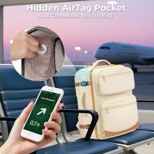 Taygeer Personal Item Travel Bag Backpack, Underseat Spirit Airlines Personal Item Bag 18x14x8 with Makeup Compartment, 18x14x8 Inches Carry on Backpack for Women Fits Spirit Frontier Allegiant, Beige
