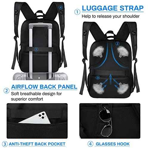 RAINSMORE Laptop Backpack 17 Inch Large Travel Backpack for Men Women Waterproof Computer Work Business College Bookbag TSA Friendly Carry on Backpack with USB Port, Black