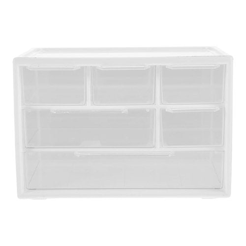 LIPCHEEGO 6 Pcs Small Drawer Organizer for Desk, Mini Desktop Drawer Organizer with 6 Clear Drawers, Plastic Desktop Craft Storage Box for Desk Office School Home 7.1" x 3. 8" x 4.6" (White)