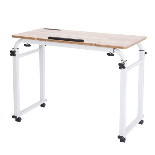 Keenso Mobile Laptop Cart with Adjustable Height, Tiltable Top, Wheels, 0.8M Length, White