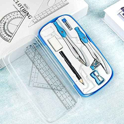Lifreer Geometry Set,10 Pcs Protractor and Compass Set, Math and Ruler Set for Students, Class Supplies, and School - Essential Compass Geometry Tools for Precision and Quality (Blue)