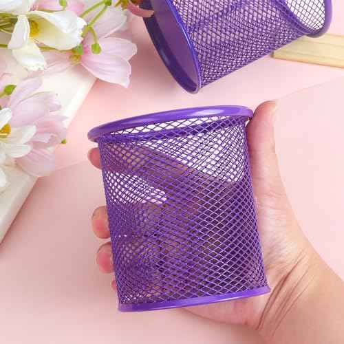 Tamaki Pen Holder Cup for Desk, Desk Organizer Wire Mesh Pencil Cup Holder for Desk Office Pen Organizer (Purple)