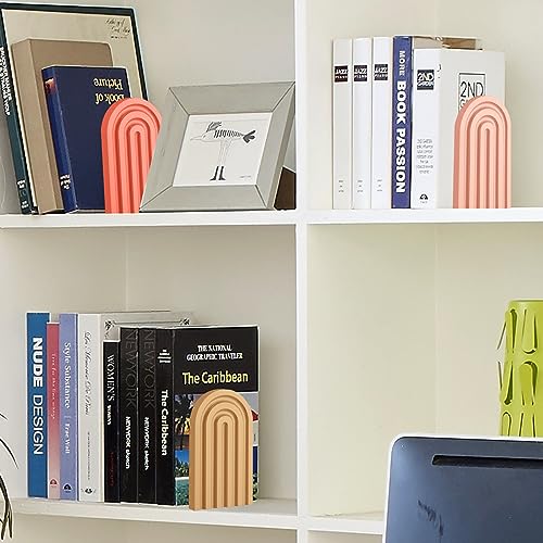 Harloon 4 Pcs Boho Rainbow Wooden Bookends with Colorful Arches, Stable & Decorative