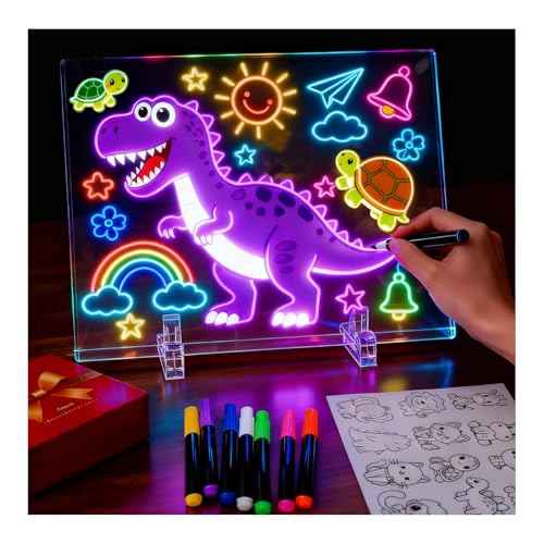 Kristen GlowBoard LED Drawing Board, Light Up Message Board with 7 Colors, 13.7"x10" Acrylic Dry Erase Art Board for Kids and Adults, Chirstmas Gift for Girls
