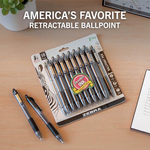Zebra Pen Z-Grip Retractable Ballpoint Pens 18-Pack Black Ink, 1.0mm, Ergonomic Design