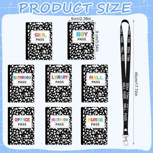 16 Pcs PVC Hall Pass Lanyards Composition Book Unbreakable Hall Passes Writeable Passes for Classrooms Bathroom Pass for Bathroom Library Office Nurse School Supplies